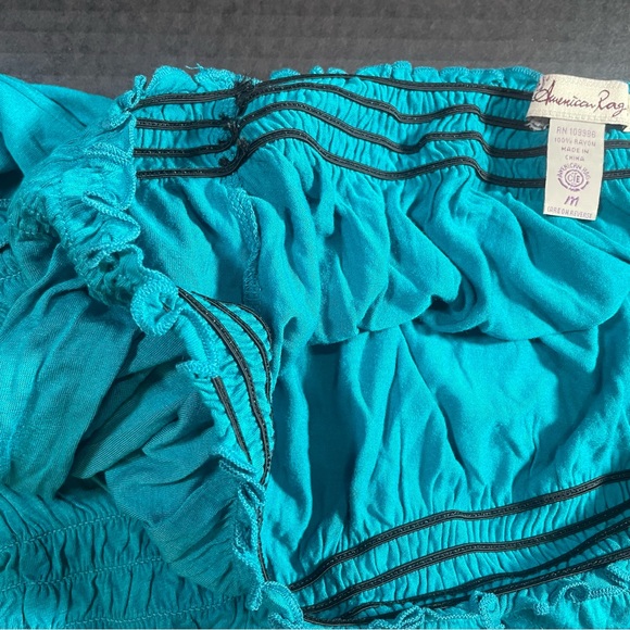 NWOT American Rag flocked turquoise open shoulders top Medium - Picture 4 of 8